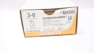 Eticon MX552 3-0 Ethibond Excel Coated Stre  RB-1 17mm 1/2c 4 x30In(x)-Box of 10